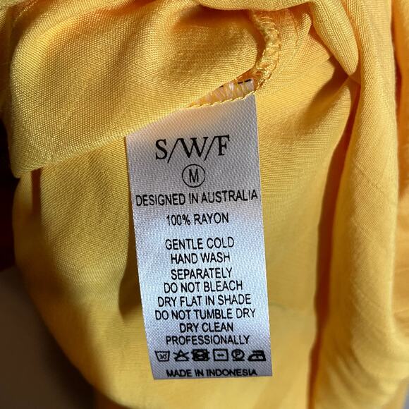 SWF Halter Dress Milk Maid Button Down Ruched Back Knee Length Marigold Medium - Picture 3 of 4